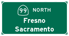 Continue north on California 99 to Fresno and Sacramento