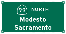 Continue north on California 99 to Modesto and Sacramento