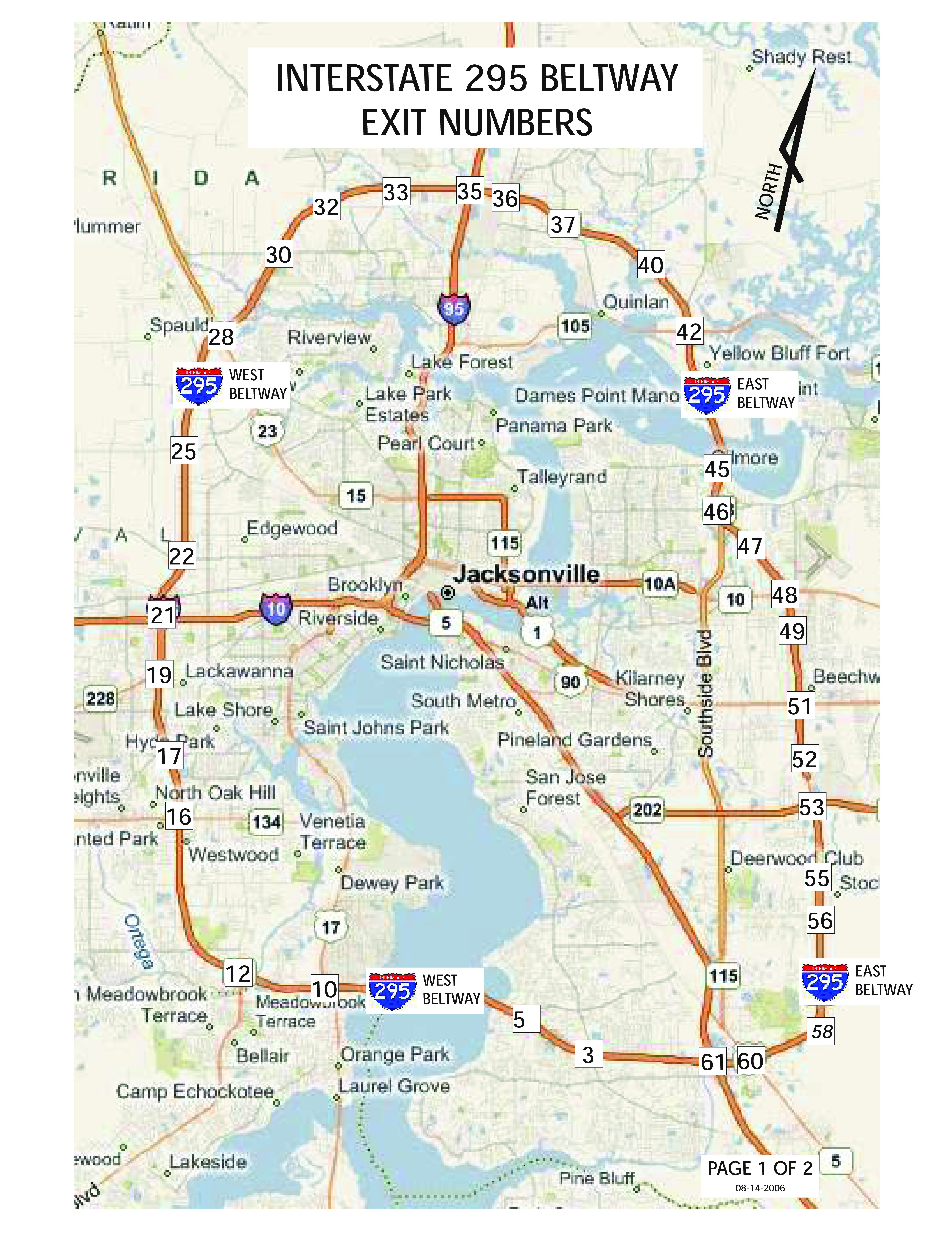Map Of 295 Jacksonville Fl Fl-9A (Future I-295) Exit Numbers