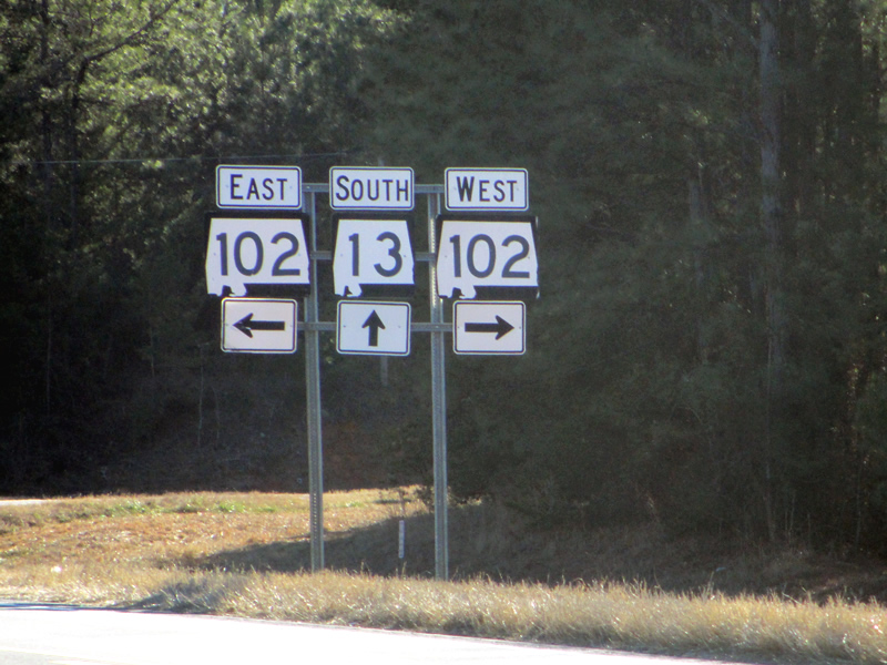 Alabama - State Highway 13 and State Highway 102 sign.