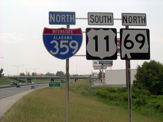 Alabama - Interstate 359, State Highway 69, and U.S. Highway 11 sign.