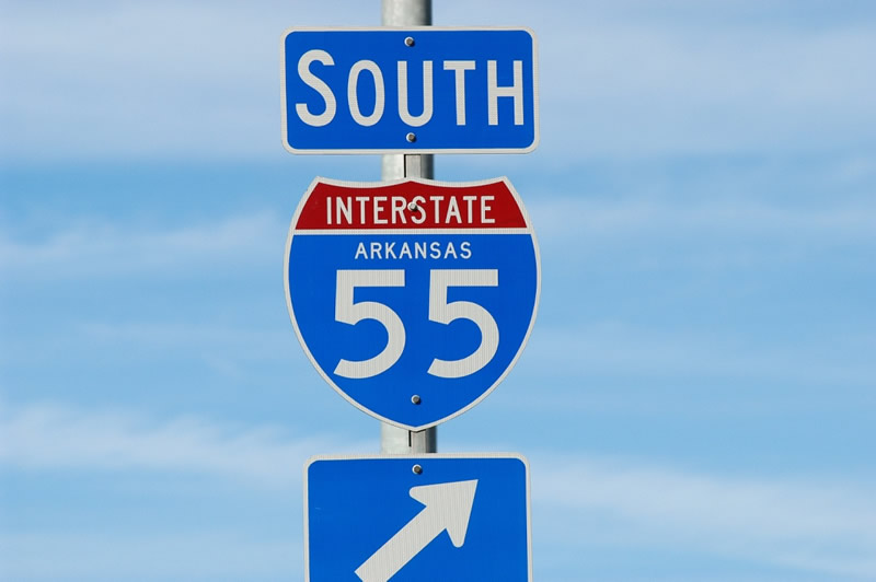 Arkansas Interstate 55 sign.
