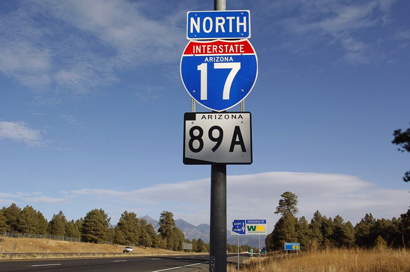 Arizona - state highway 89A and Interstate 17 sign.