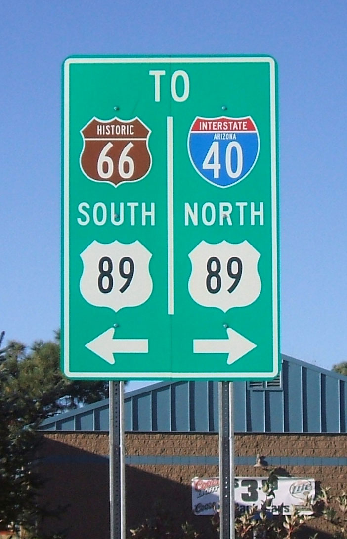 Arizona - U.S. Highway 89, Interstate 40, and U.S. Highway 66 sign.