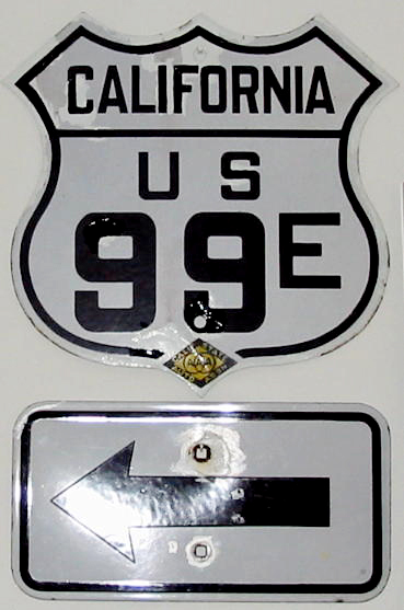 California U. S. highway 99E sign.