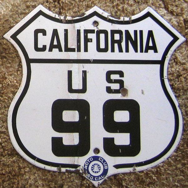 California - U.S. Highway 101 and U.S. Highway 99 sign.