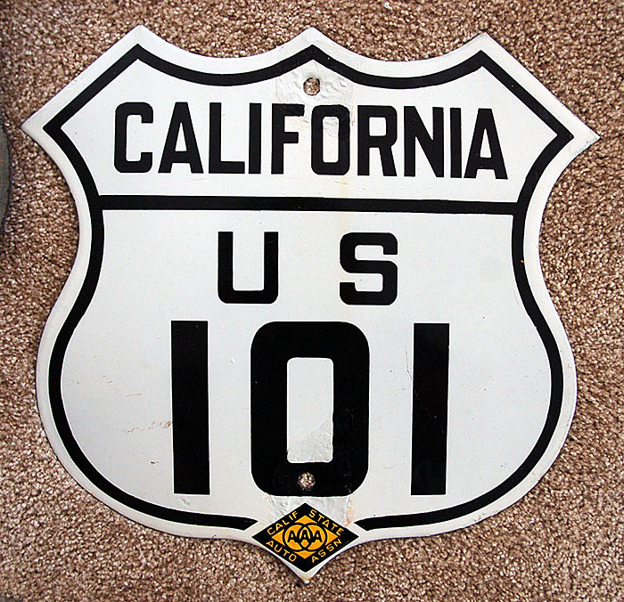 California - U.S. Highway 101 and U.S. Highway 99 sign.