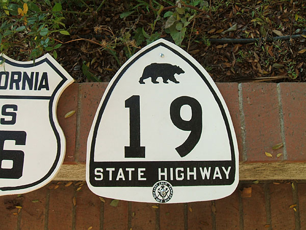 California - State Highway 19 and U.S. Highway 66 sign.