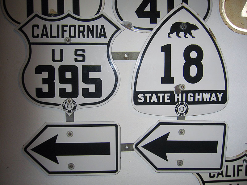California - State Highway 18 and U.S. Highway 395 sign.