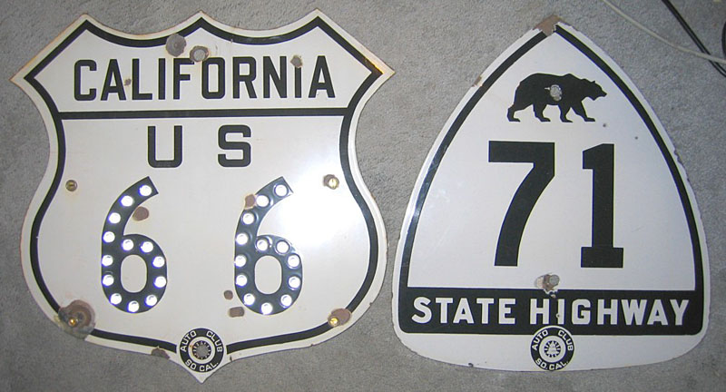 California - State Highway 71 and U.S. Highway 66 sign.
