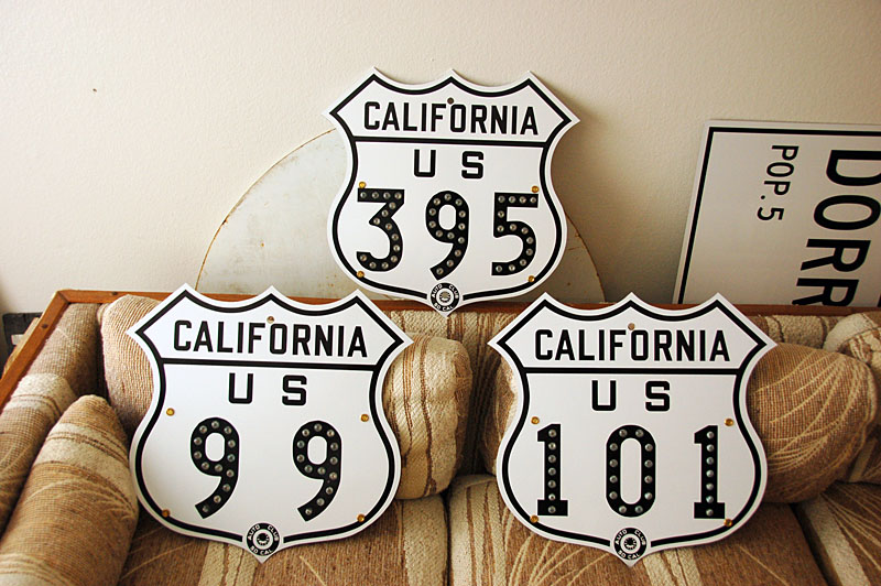 California - U.S. Highway 395, U.S. Highway 101, and U.S. Highway 99 sign.