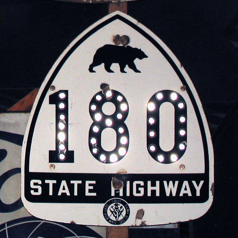 California State Highway 180 sign.