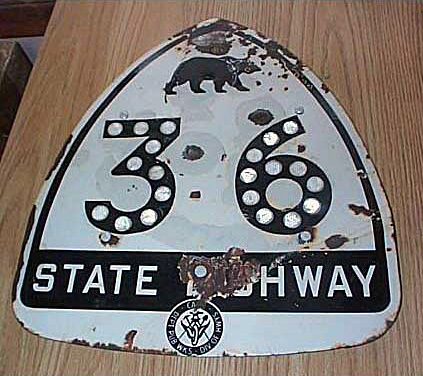 California State Highway 36 sign.