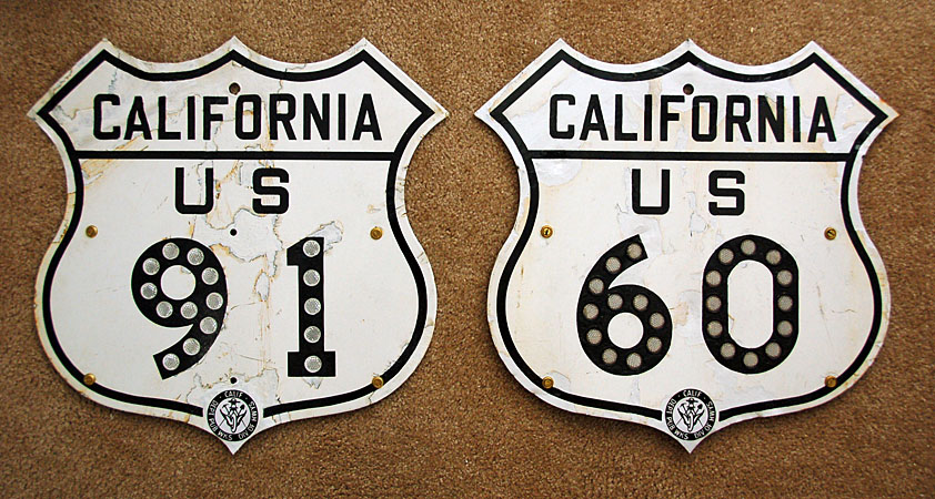California - U.S. Highway 91 and U.S. Highway 60 sign.