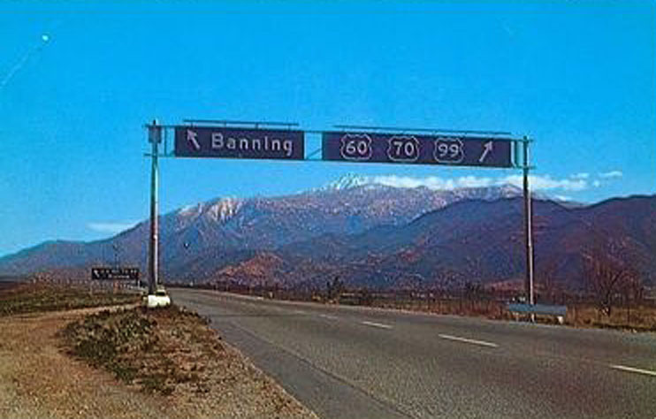 California - U.S. Highway 60, U.S. Highway 99, and U.S. Highway 70 sign.