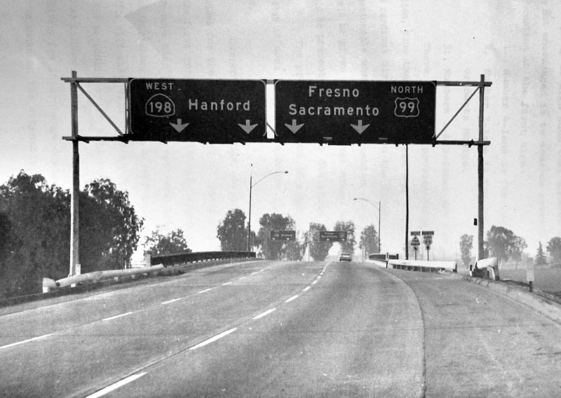 California - U.S. Highway 99 and State Highway 198 sign.
