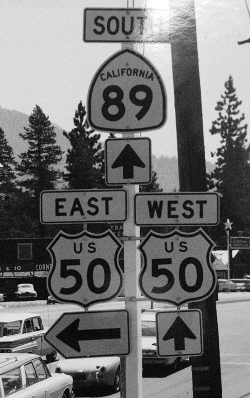 California - U.S. Highway 50 and State Highway 89 sign.