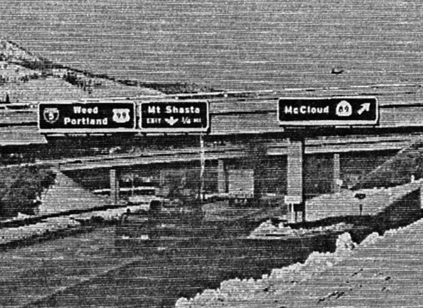 California - State Highway 89, U.S. Highway 99, and Interstate 5 sign.