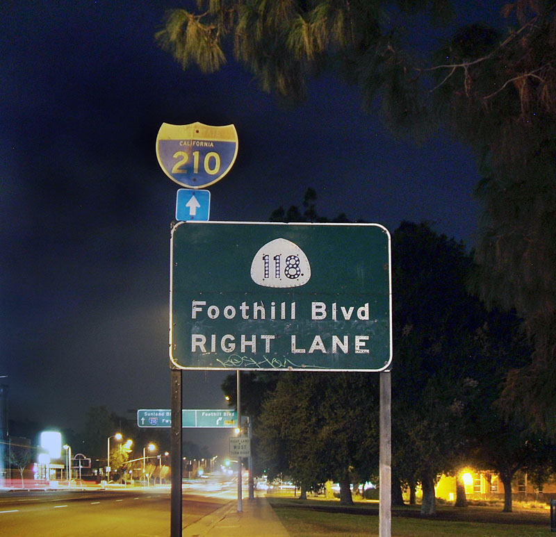 California - Interstate 210 and State Highway 118 sign.