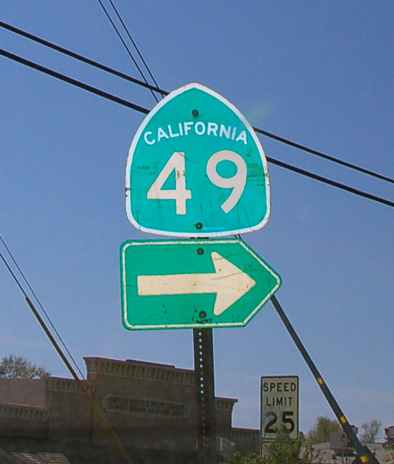 California State Highway 49 sign.
