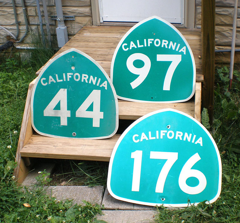 California - State Highway 176, State Highway 97, and State Highway 44 sign.