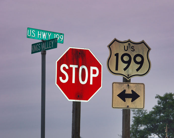 California U.S. Highway 199 sign.
