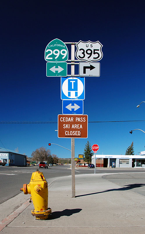 California - U.S. Highway 395 and State Highway 299 sign.
