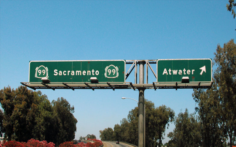 California State Highway 99 sign.