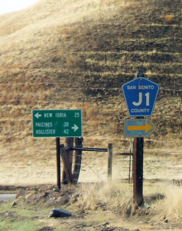 California San Benito County route J1 sign.
