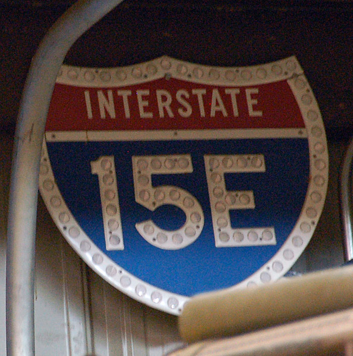 California interstate highway 15E sign.