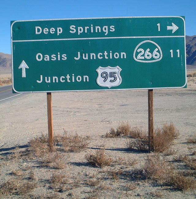 California - U.S. Highway 95 and State Highway 266 sign.