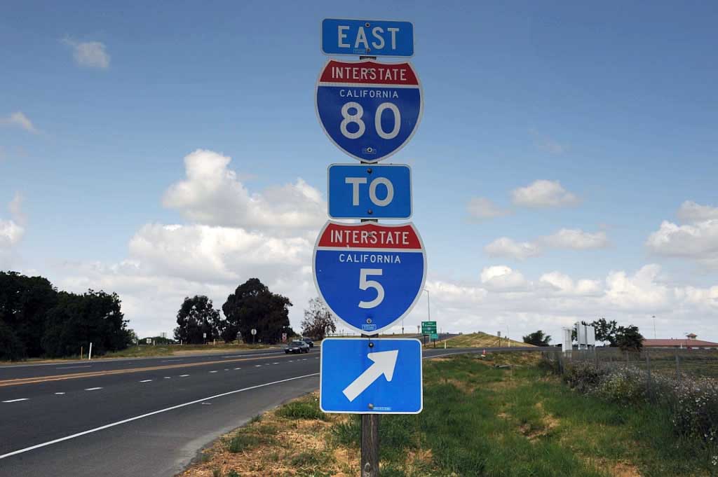 California - Interstate 5 and Interstate 80 sign.