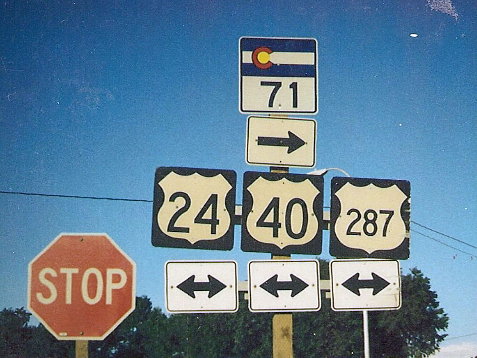 Colorado - U.S. Highway 287, U.S. Highway 40, U.S. Highway 24, and State Highway 71 sign.