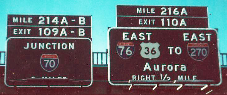 Colorado - U.S. Highway 36, Interstate 270, Interstate 76, and Interstate 70 sign.