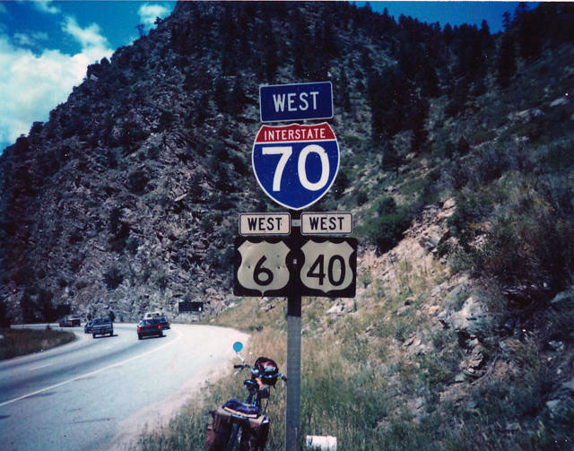 Colorado - U.S. Highway 40, U.S. Highway 6, and Interstate 70 sign.