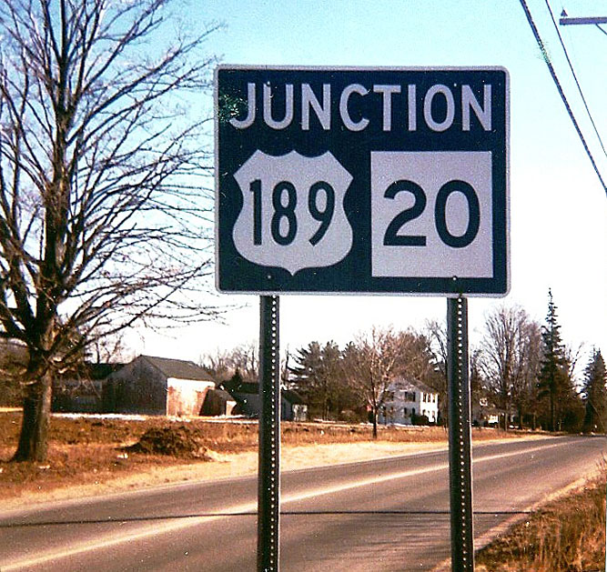 Connecticut - State Highway 20 and U.S. Highway 189 sign.