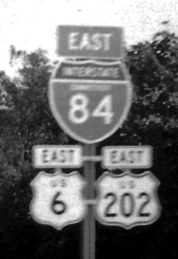 Connecticut - Interstate 84, U.S. Highway 202, and U.S. Highway 6 sign.