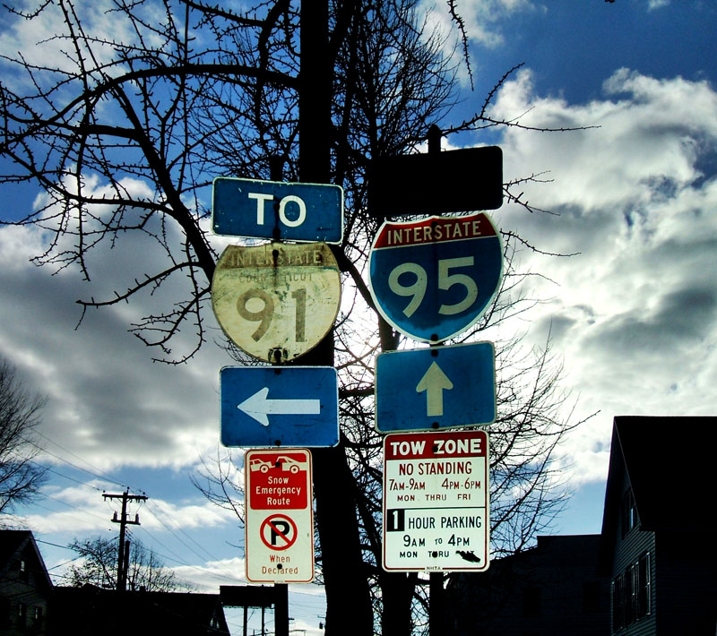 Connecticut - Interstate 95 and Interstate 91 sign.