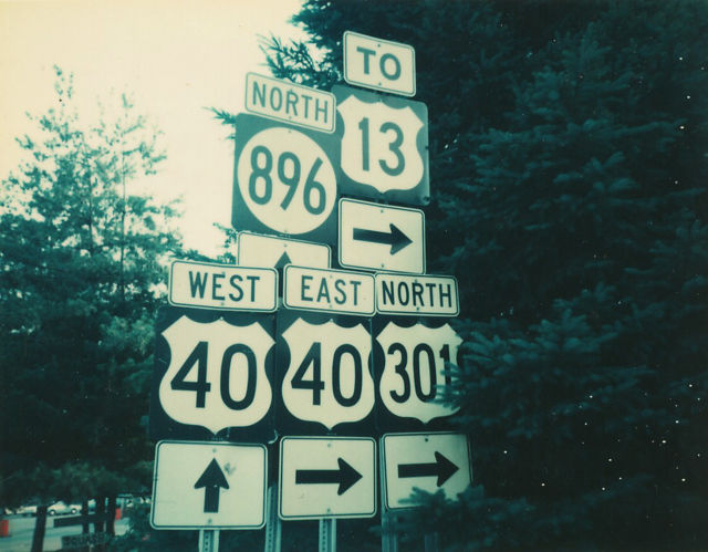 Delaware - U.S. Highway 13, U.S. Highway 301, State Highway 896, and U.S. Highway 40 sign.
