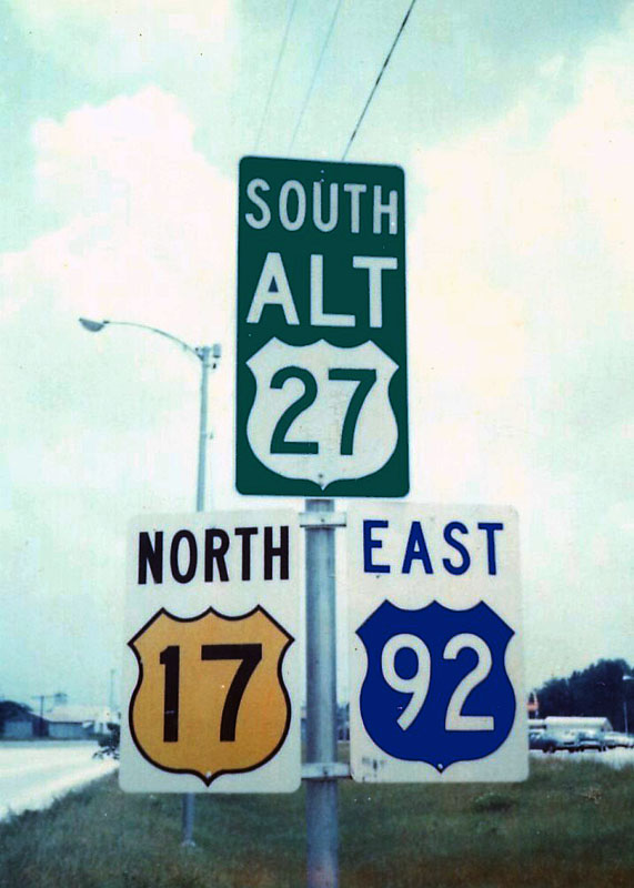 Florida - U.S. Highway 92, U.S. Highway 17, and U.S. Highway 27 sign.