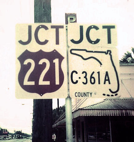 Florida - county route 361A and U.S. Highway 221 sign.