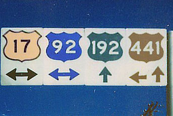 Florida - U.S. Highway 441, U.S. Highway 192, U.S. Highway 92, and U.S. Highway 17 sign.