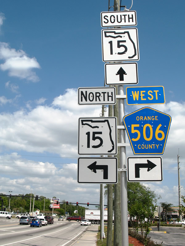Florida - State Highway 15 and Orange County route 506 sign.