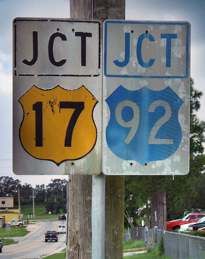 Florida - U.S. Highway 92 and U.S. Highway 17 sign.