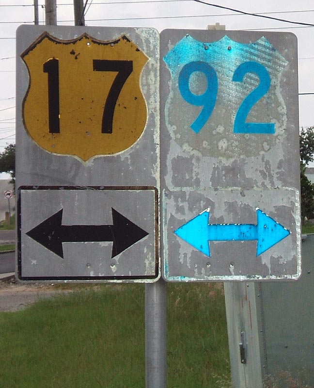Florida - U.S. Highway 92 and U.S. Highway 17 sign.