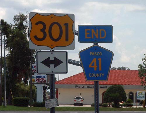 Florida - Pasco County route 41 and U.S. Highway 301 sign.