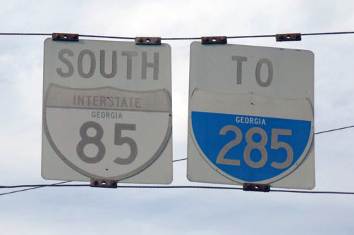 Georgia - Interstate 285 and Interstate 85 sign.