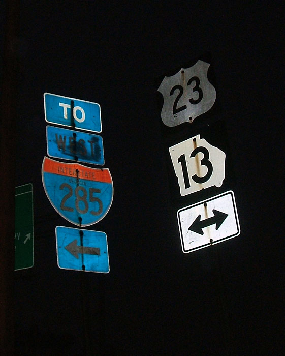 Georgia - State Highway 13, U.S. Highway 23, and Interstate 285 sign.