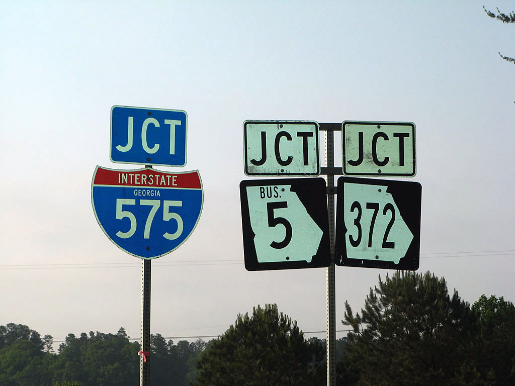 Georgia - Interstate 575, State Highway 372, and State Highway 5 sign.