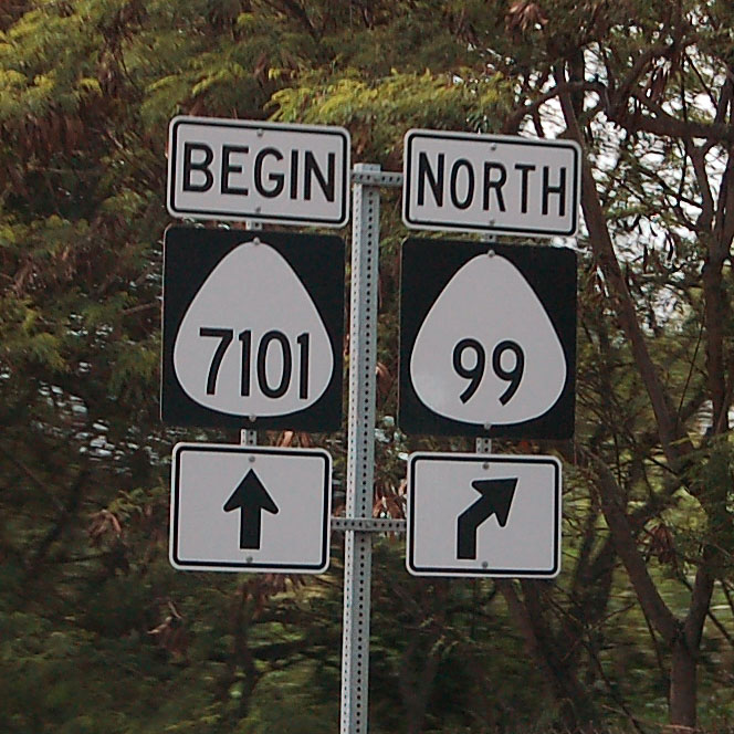 Hawaii - State Highway 7101 and State Highway 99 sign.